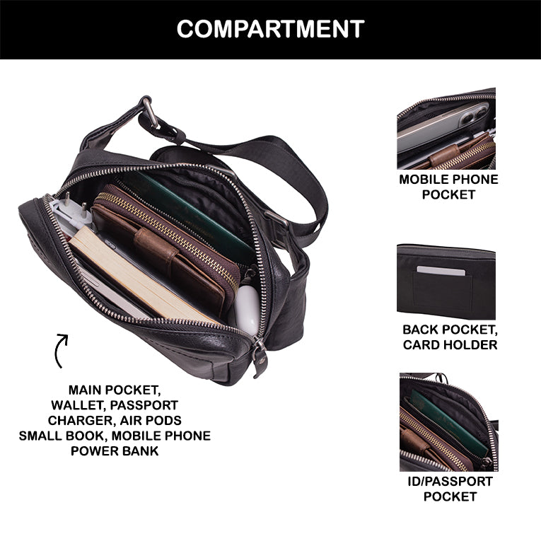 Tas Selempang Kulit - BLWB 8239 BL