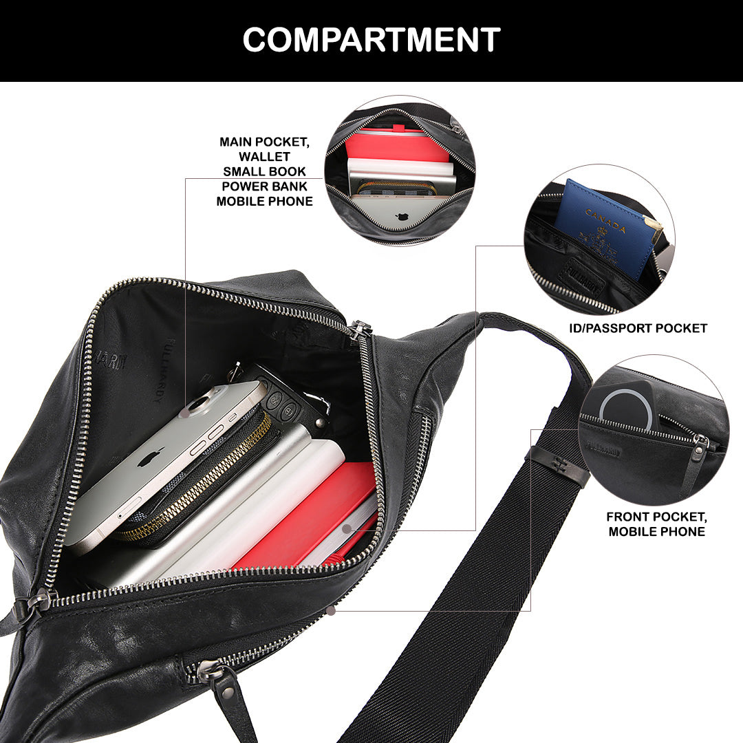 Tas Selempang Kulit - BLWB 3161 BL