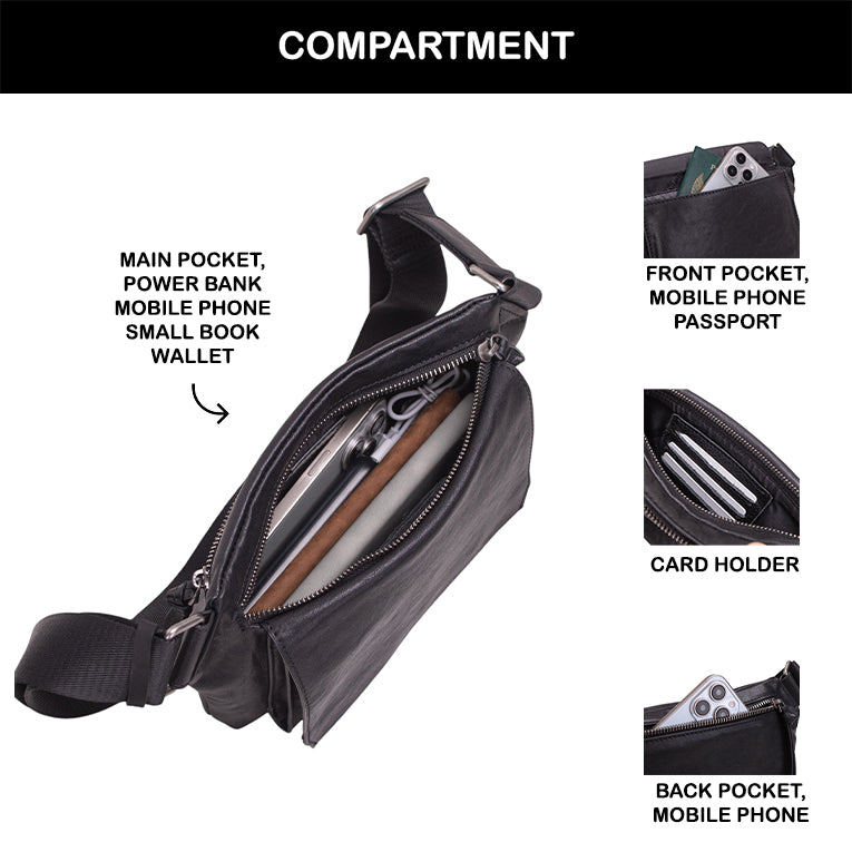 Tas Selempang Kulit - BLWB 8972 BL