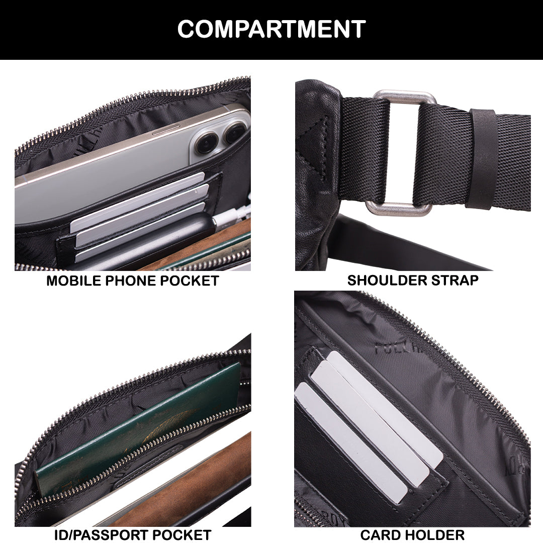 Tas Selempang Kulit - BLWB 8202 BL