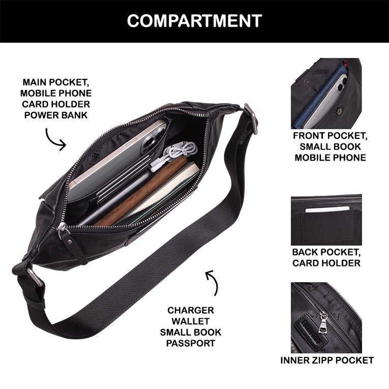 Tas Selempang Kulit - BLWB 8202 BL